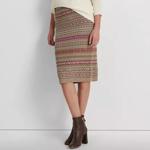 Lauren Ralph Lauren Fair Isle Linen-Blend Skirt Size L - Picture 3 of 9